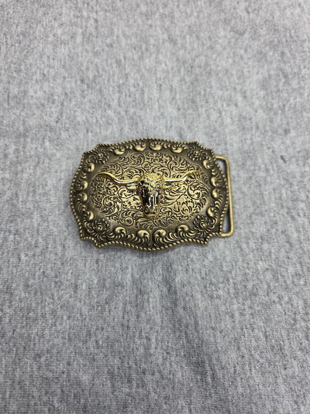 Vintage Longhorn Ornate Brass Western Belt Buckle